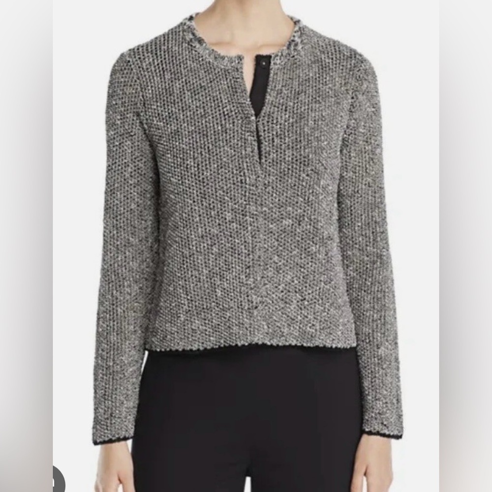 Eileen Fisher Linen Blend Medium Knit Open Front Casual Short Grey Cardigan